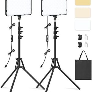 2 Pack LED Video Light with 63'' Tripod Stand, Obeamiu 2500-8500K Dimmable
