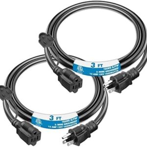 Kasonic 3 Feet Outdoor Extension Cord, ETL Listed, SJTW 16AWG/13A 3 Prong