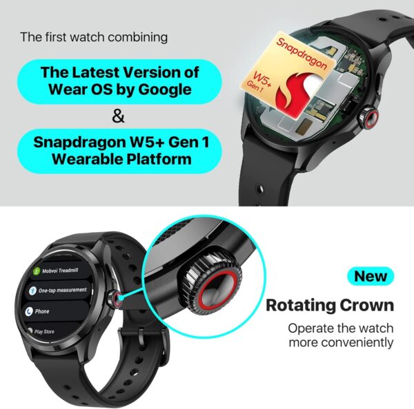 TicWatch Pro 5 Android Smartwatch Snapdragon W5+ Gen 1 Wear OSWear OS Smart Watch Long Battery Life 5ATM Water Resistance GPS Compass Fitness Tracking Android Only Compatible, Obsidian - Image 3